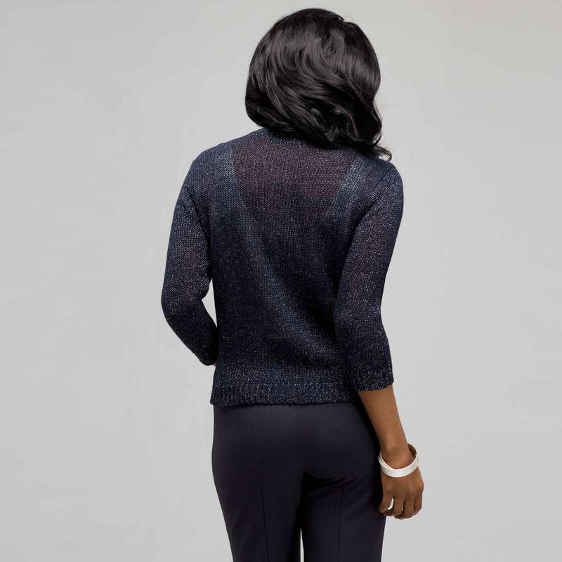 3/4 Sleeve Button Front Cardigan, Ink & Silver, large image number 1